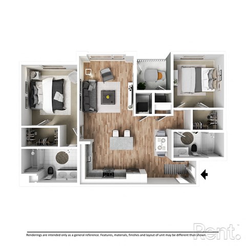 FP B1 with furniture at Westbury Apartments, California